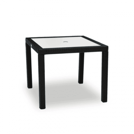 outdoor glass and wicker table