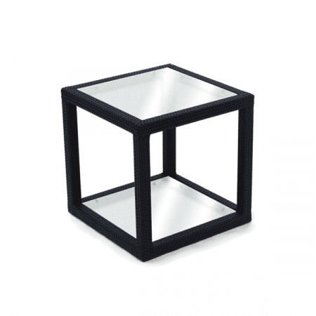 outdoor wicker side table with glass top