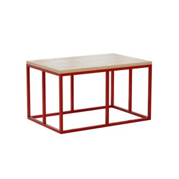 Notus coffee table wood top red metal frame