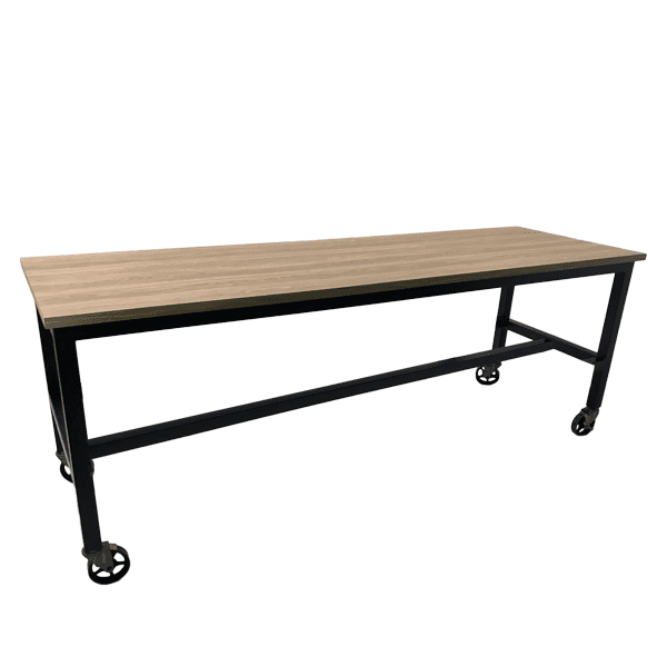 wooden table with wheels