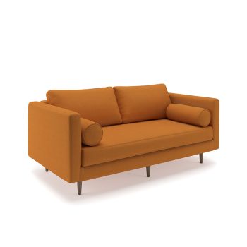commercial mid century modern sofa with bolster pillows