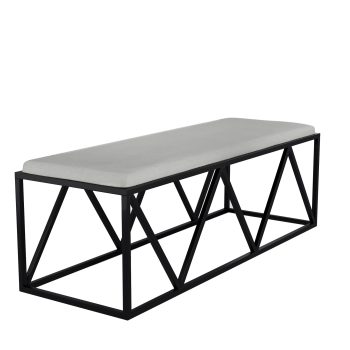 commercial chevron bench with metal geometric base and upholstered seat