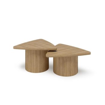 Layered coffee tables with triangular table tops and round bases