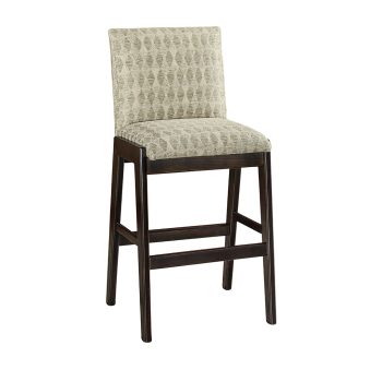 Aiden commercial wood barstool with footrail and upholstered seat and back