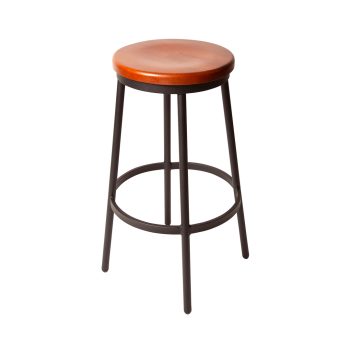 Barrel Stool circular wood seat and metal frame with footring