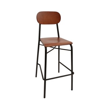 Hazel barstool with metal frame and wooden seat and backrest